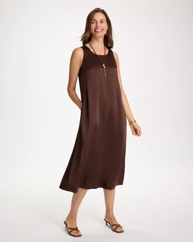 Faux Satin Sleeveless Dress - image 1